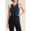 Beyond Yoga Space Dye Move Up Half Zip Tank In Blue