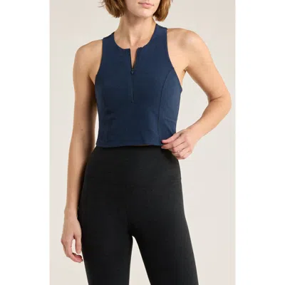 Beyond Yoga Space Dye Move Up Half Zip Tank In Blue