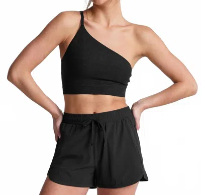 Beyond Yoga Space Dye One Shoulder Long Line Bra In Darkest Night In Black