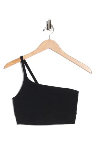 Beyond Yoga Space Dye One Shoulder Longline Sports Bra In Black
