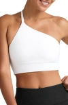 Beyond Yoga Space Dye One Shoulder Longline Sports Bra In White