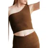 Beyond Yoga Space Dye One Up Asymmetric Crop Tank Top In Brown