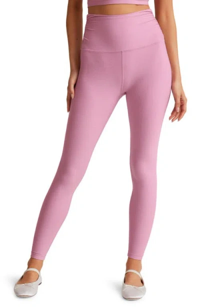 Beyond Yoga Space Dye Shirred Leggings In Pink Haze Heather
