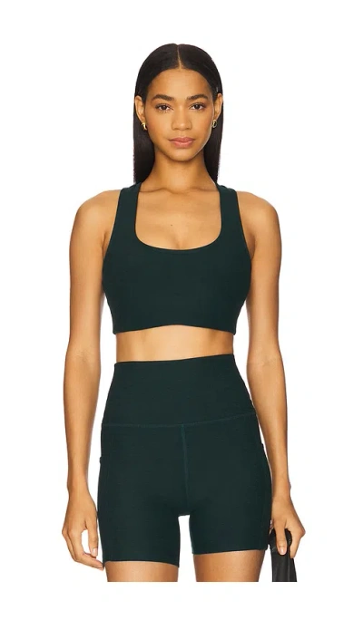 Beyond Yoga Space Dye Simplicity Long Line Bra In Dark Spruce Green Heather