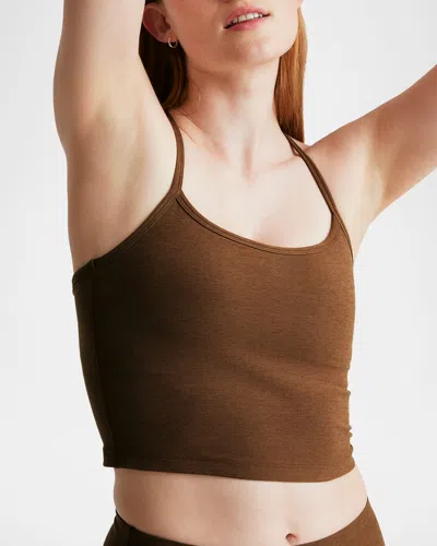 Beyond Yoga Space-dye Slim Racerback Cropped Tank In Bold Mocha Heather
