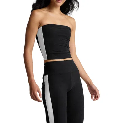 Beyond Yoga Space Dye Strapless Stripe Crop Top In Black