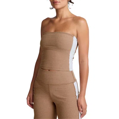 Beyond Yoga Space Dye Strapless Stripe Crop Top In Neutral