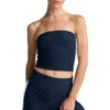 Beyond Yoga Space Dye Strapless Stripe Crop Top In Nocturnal Navy/cloud White