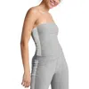 Beyond Yoga Spacedye Stripe Strapless Top In Silver Mist/cloud White