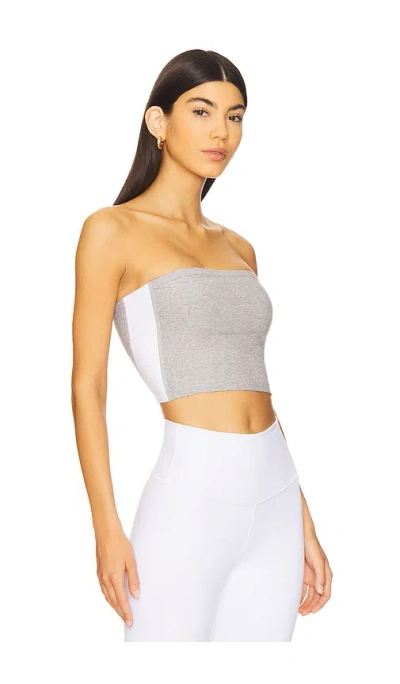 Beyond Yoga Space Dye Strapless Stripe Top In Grey