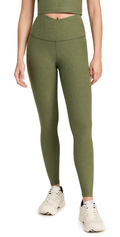 Beyond Yoga Spacedye At Your Leisure High Waisted Midi Leggings In Moss Green Heather