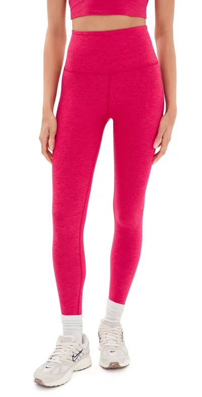 Beyond Yoga Spacedye At Your Leisure Midi Leggings Berry Red Heather In Pink