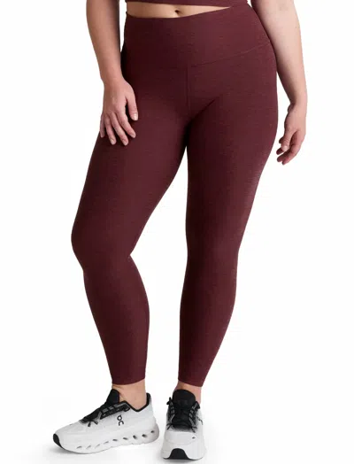 Beyond Yoga Spacedye Caught In The Midi High Waisted Leggings In Midnight Burgundy In Brown