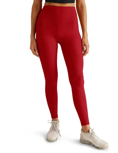 BEYOND YOGA SPACEDYE CAUGHT IN THE MIDI HIGH WAISTED LEGGINGS IN RUBY RED HEATHER