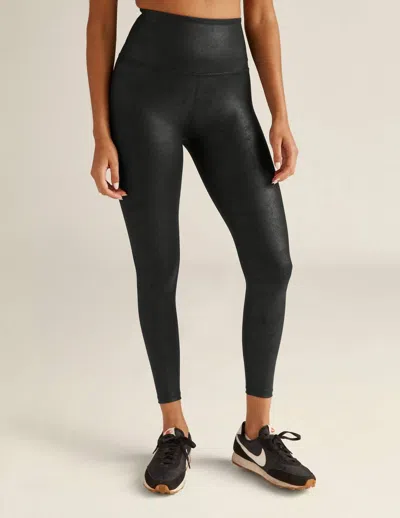 Beyond Yoga Spacedye Caught In The Midi Leatherette Leggings In Black Foil