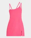 Beyond Yoga Fearless Asymmetric Space Dye Active Minidress In Vivid Pink Heather