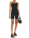 Beyond Yoga Spacedye Get In Gear Biker Romper In Darkest Night