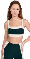Beyond Yoga Horizon Colorblock Sports Bra In Dark Spruce In Dark Spruce Green/eggshell