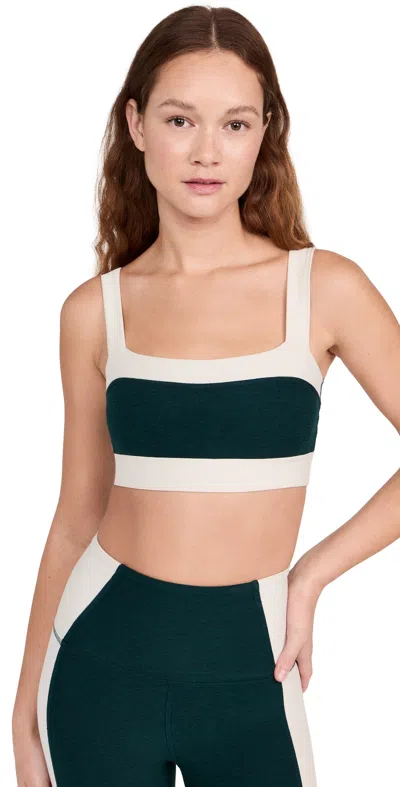 Beyond Yoga Spacedye Horizon Colorblock Bra In Dark Spruce Green/eggshell