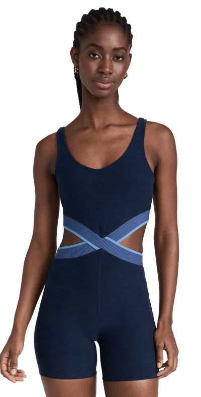 Beyond Yoga Spacedye In The Mix Biker Jumpsuit Nocturnal Navy In Dark Blue