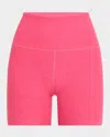 Beyond Yoga Keep Pace Space Dye Bike Shorts In Vivid Pink Heather