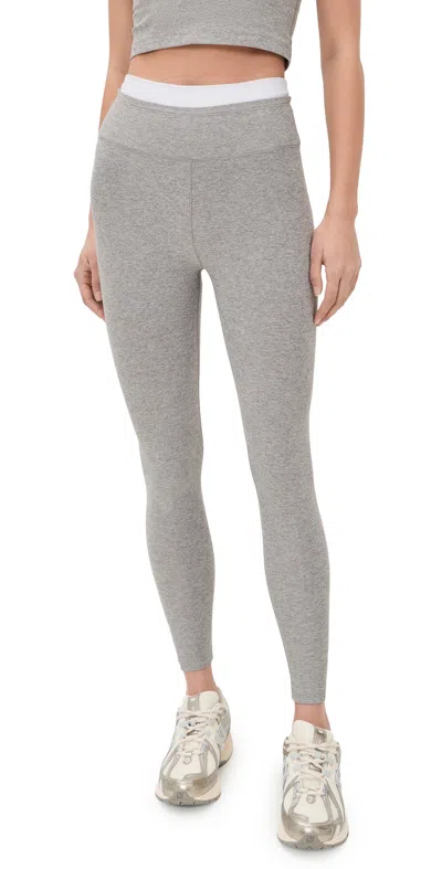 Beyond Yoga Spacedye Layered High Waisted Midi Leggings Silver Mist In Gray