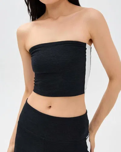 Beyond Yoga Spacedye Line Up Strapless Cropped Top In Darkest Night/cloud White