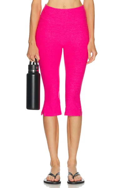Beyond Yoga Spacedye Midi Rise Slit Capri Legging In Pink
