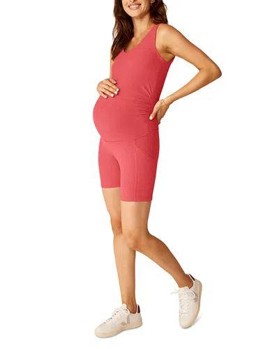 Beyond Yoga Spacedye Movin Mama Maternity Biker Jumpsuit In Coral Glow
