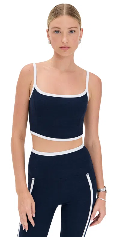 BEYOND YOGA SPACEDYE NEW MOVES HIGH CROPPED TANK NOCTURNAL NAVY/CLOUD WHITE