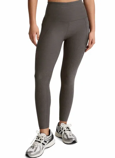 Beyond Yoga Spacedye Out Of Pocket High Waist Midi Legging In True Gray Heather In Black