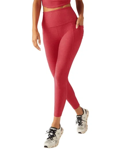 Beyond Yoga Spacedye Out Of Pocket High Waisted Midi Legging In Paradise Coral Heather In Red