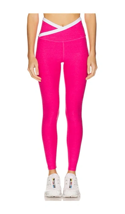 Beyond Yoga Spacedye Outlines High Waisted Midi Legging In Vivid Pink Heather & Cloud White
