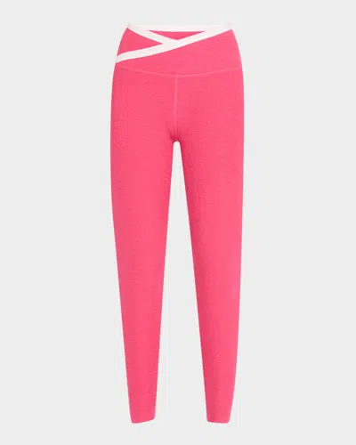Beyond Yoga Spacedye Outlines High-waisted Midi Leggings In Vivid Pink/cloud White