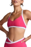 Beyond Yoga Spacedye Outlines Sports Bra In Vivid Pink/cloud White