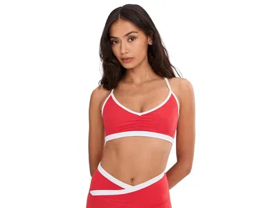 Beyond Yoga Spacedye Shirred Colorblock Bra In Red