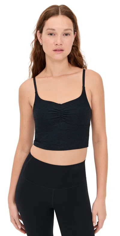 Beyond Yoga Spacedye Raise The Barre Shirred Cropped Tank Darkest Night In Black