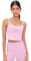 Beyond Yoga Spacedye Raise The Barre Shirred Cropped Tank Pink Haze Heather In Pink Haze Heather
