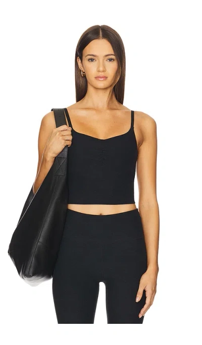 Beyond Yoga Spacedye Raised The Barre Shirred Cropped Tank Top In Black