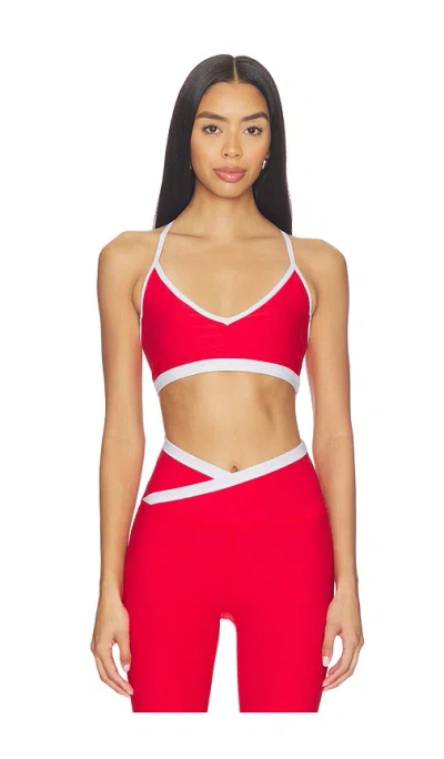 Beyond Yoga Spacedye Shirred Colorblock Bra In Red
