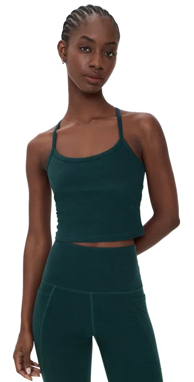 Beyond Yoga Spacedye Slim Racerback Cropped Tank Dark Ivy Heather In Green