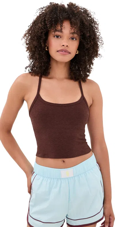 Beyond Yoga Spacedye Slim Racerback Cropped Tank Iced Mocha Heather In Brown