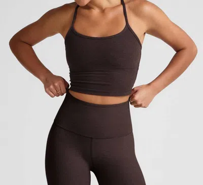 Beyond Yoga Spacedye Slim Racerback Cropped Tank Top In Dark Chocolate Heather In Black