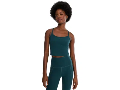 Beyond Yoga Spacedye Slim Racerback Cropped Tank Top Women's Clothing Dark Ivy Heather: Sm, Elastane/polyester In Blue
