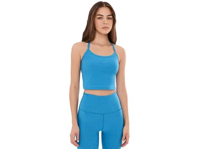 Beyond Yoga Spacedye Slim Racerback Cropped Tank Top Women's Clothing Malibu Lagoon Heather: Md, Elastane/polyes In Blue