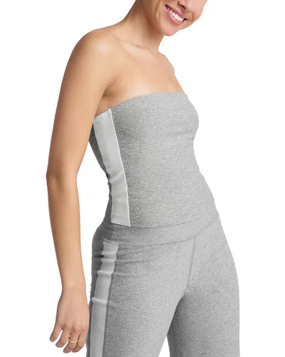 Beyond Yoga Spacedye Stripe Strapless Top In Silver Mist/cloud White
