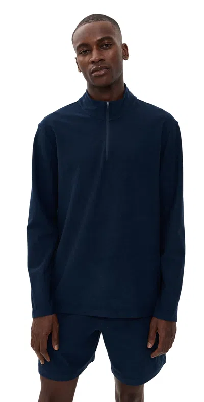 Beyond Yoga Spacedye Terrain Mens Quarter Zip Pullover Nocturnal Navy In Blue