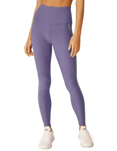 Beyond Yoga Spacedye Top Line Midi Legging In Indigo Heather/cloud Grey Heather In Purple