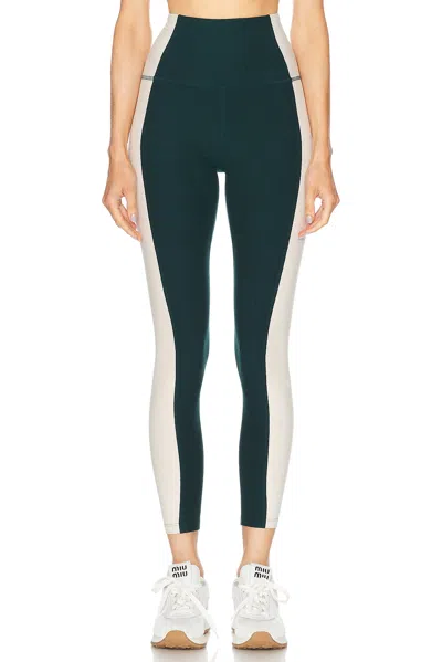 Beyond Yoga Spacedye Vitality Colorblock High Waisted Midi Legging In Dark Spruce Green & Eggshell