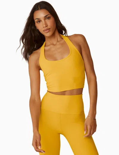 Beyond Yoga Spacedye Well Rounded Cropped Halter Tank In Yellow